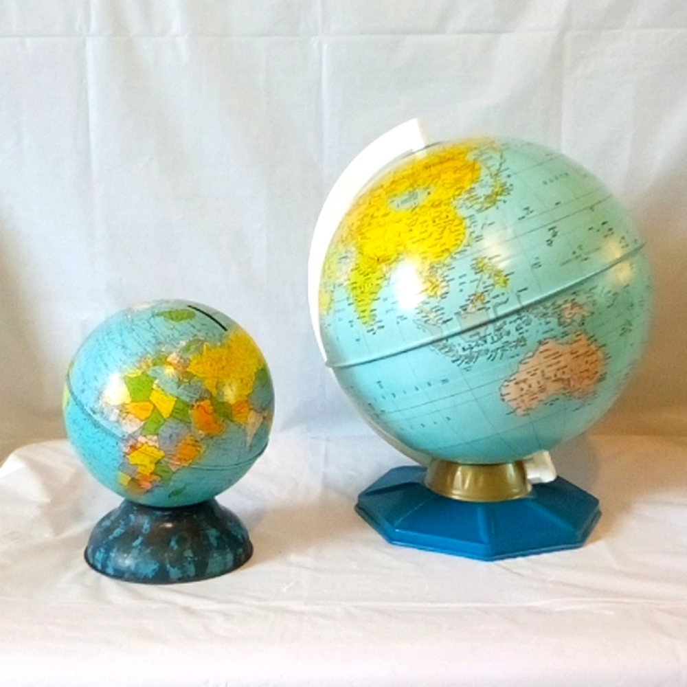Globes aluminum Bank 7" circa  1930's & 1970's 11" good condition